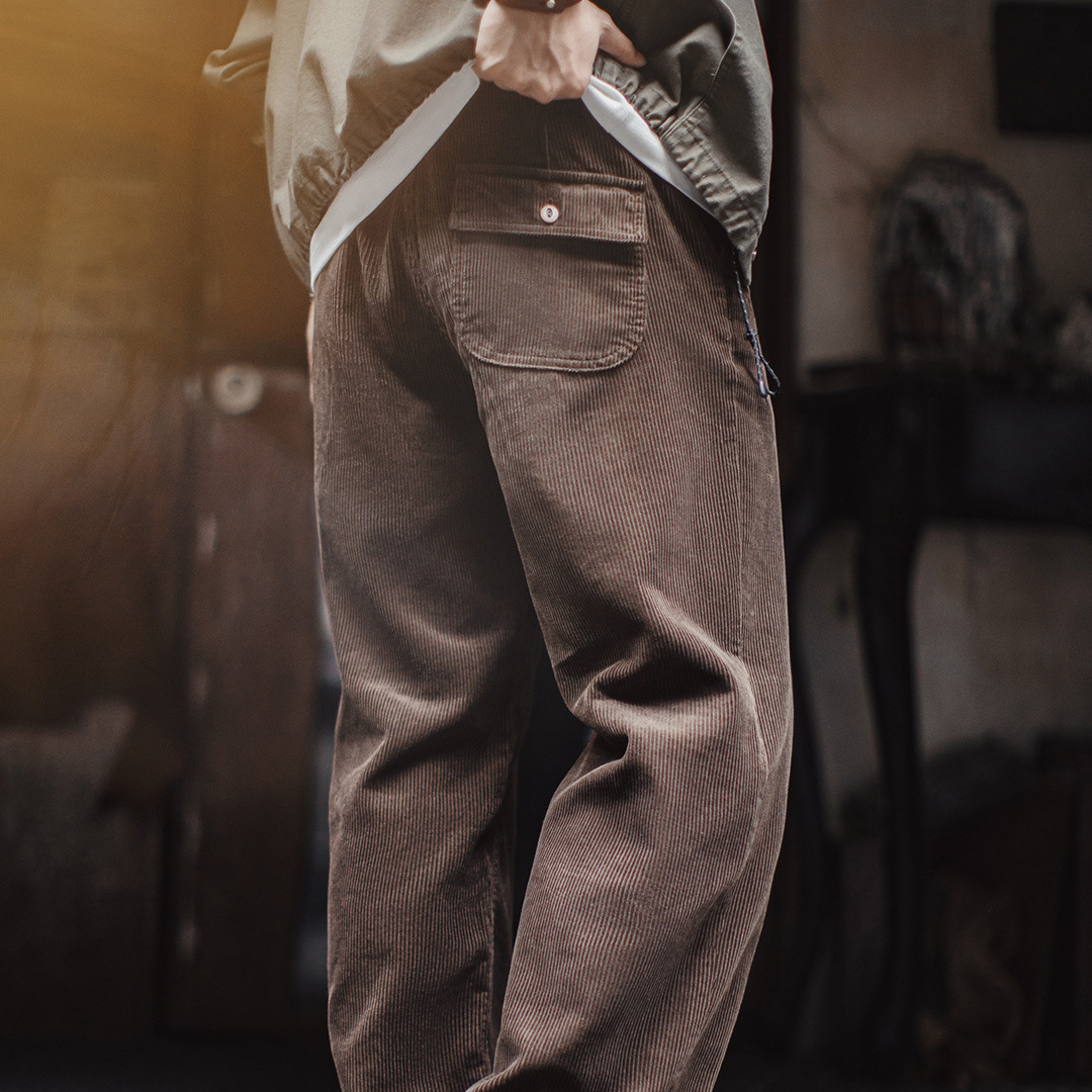 美式復古燈芯絨休閒褲咖色加厚直筒垂感闊腿長褲子男秋冬