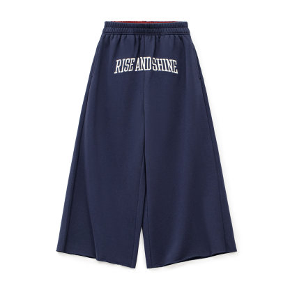 美式復古高腰刺繡A字直筒闊腿衛褲垂感九分休閒褲子女士春