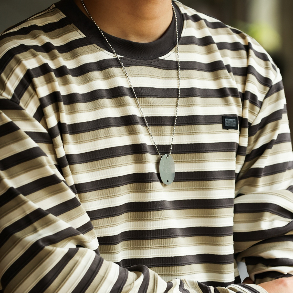 美式復古凹凸立體肌理長袖T恤男280g撞色條紋針織TEE秋