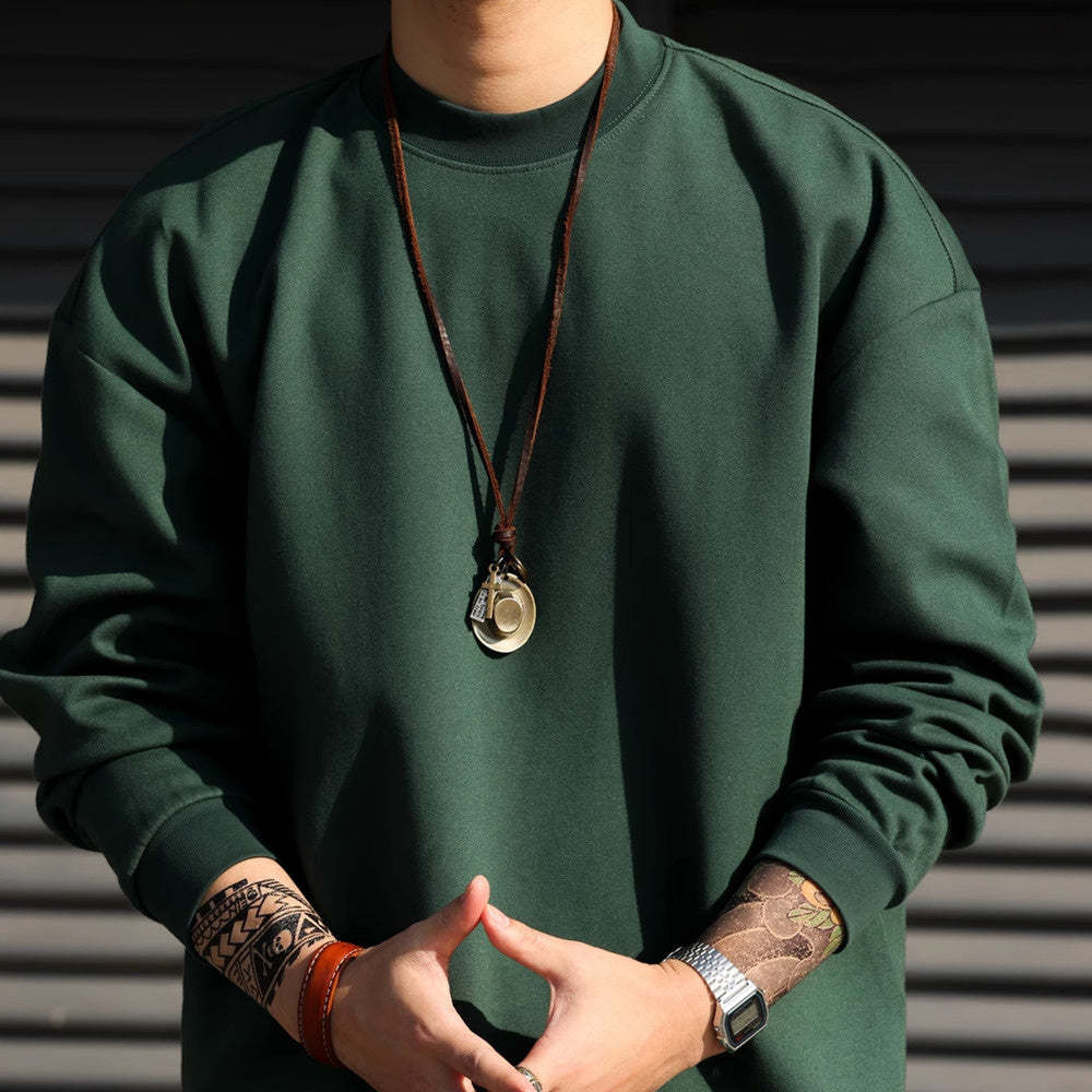 日系休閒300g重磅小領口長袖T恤男cleanfit復古抗皺TEE