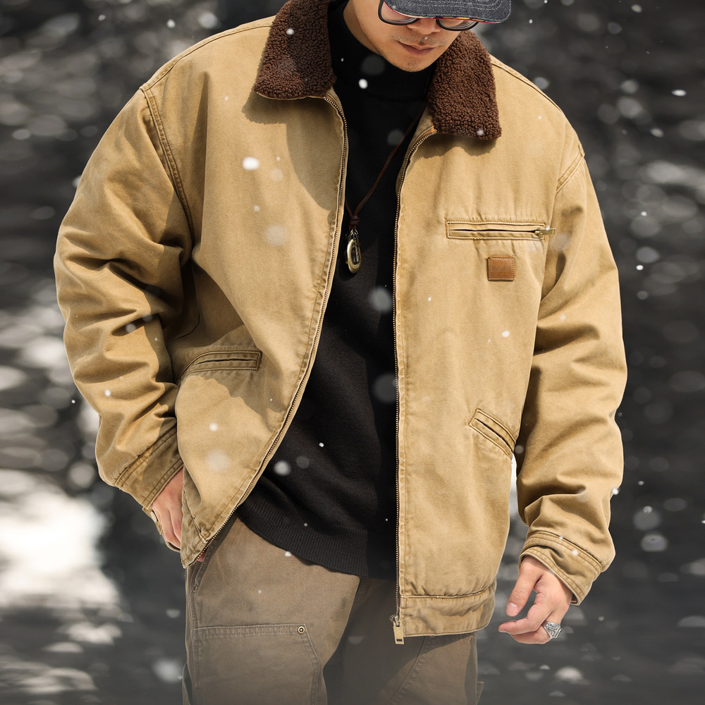 美式重磅羊羔絨夾克男寬鬆抗寒保暖底特律硬漢工裝外套