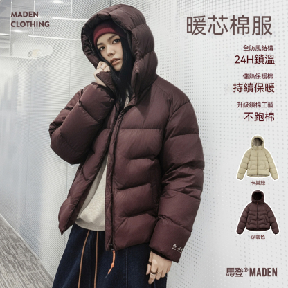 美式連帽立領寬鬆加厚泡芙麵包絎縫棉衣氣絨棉服外套女士秋冬