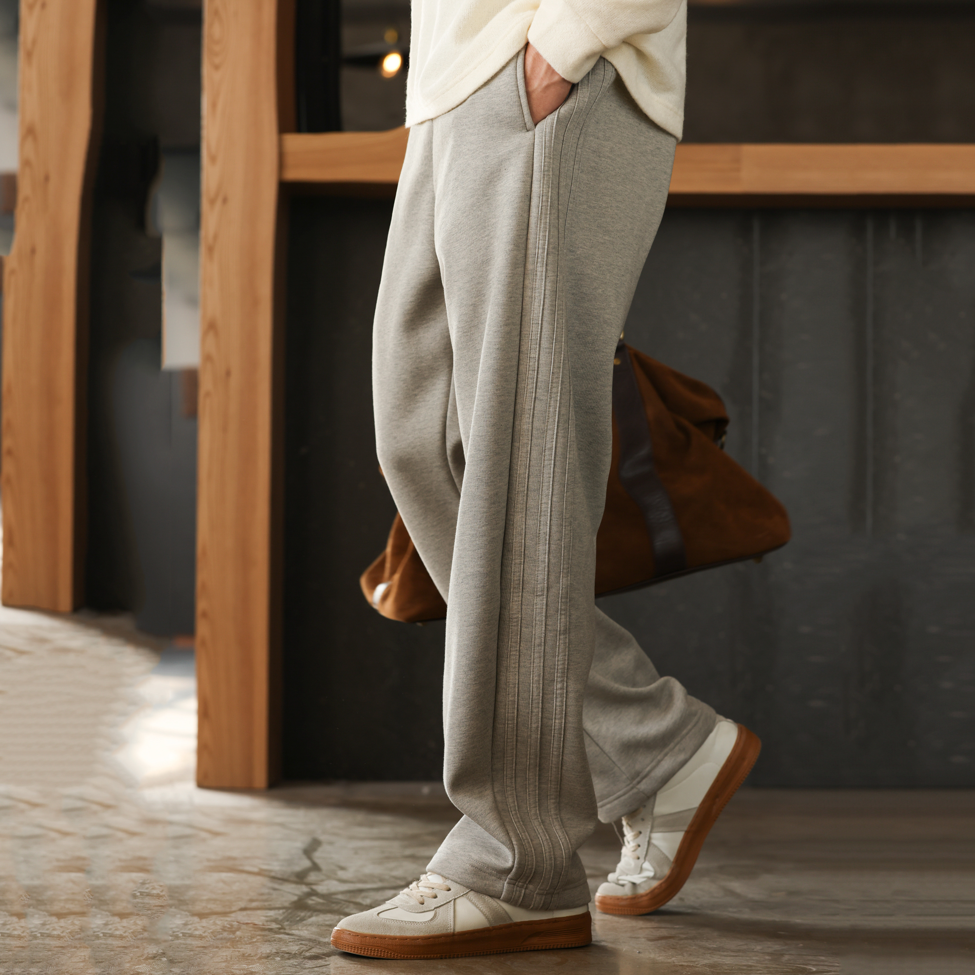 美式重磅麥穗棉小彎刀休閒褲男加絨加厚保暖運動衛褲冬