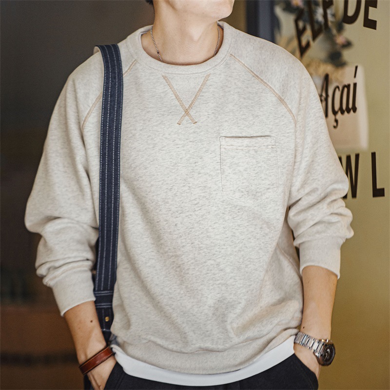 美式復古重磅圓領加絨衛衣休閒運動加厚保暖上衣男秋冬季-Retro's Wear