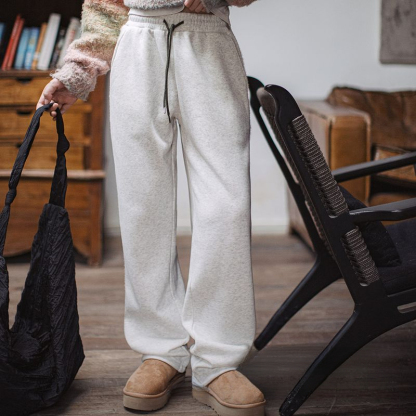 美式雙杠條紋衛褲寬鬆加絨厚休閒褲垂感外穿抽繩運動褲秋冬女-Retro's Wear