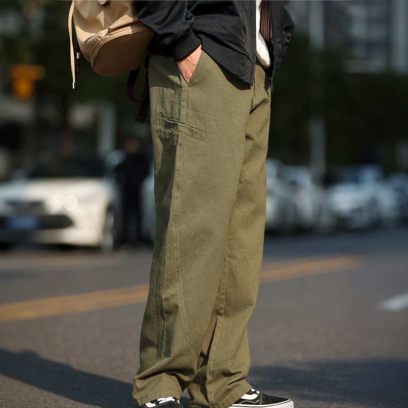 美式復古萊賽爾純棉水洗休閒褲男寬鬆解構垂感直筒長褲