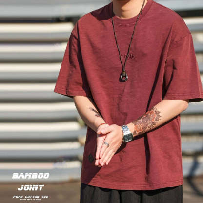 日系復古重磅天竺棉短袖T恤男250g字母刺繡純棉打底衫夏
