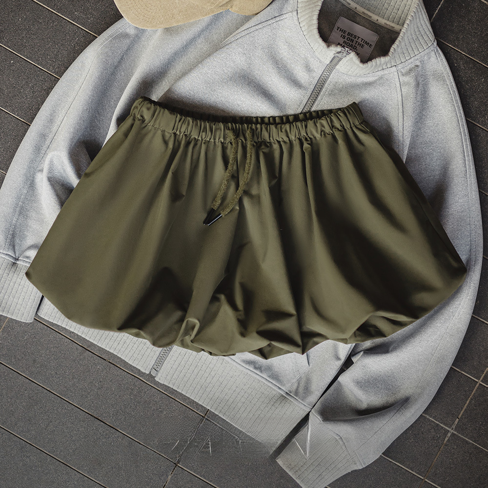 泡泡褶遮胯雲朵花苞南瓜短半身裙鬆緊腰抽繩工裝燈籠a裙夏女