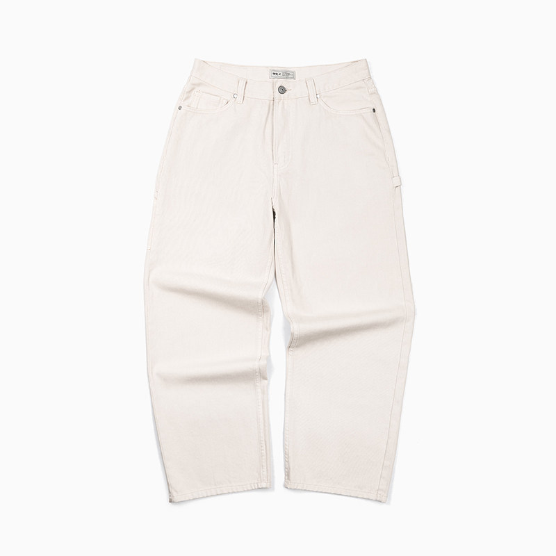 MRA 白色B01伐木工裝水洗牛仔褲純棉直筒多口袋休閒長褲男春秋