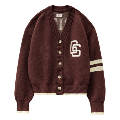 美式復古長袖棕色V領針織開衫外套上衣寬鬆撞色毛衣女士秋冬