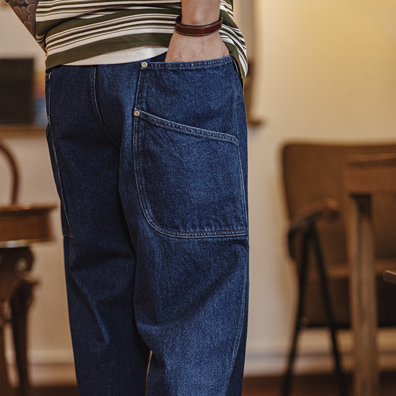美式復古重磅水洗伐木牛仔褲廓形寬鬆闊腿休閒直筒褲男秋-Retro's Wear