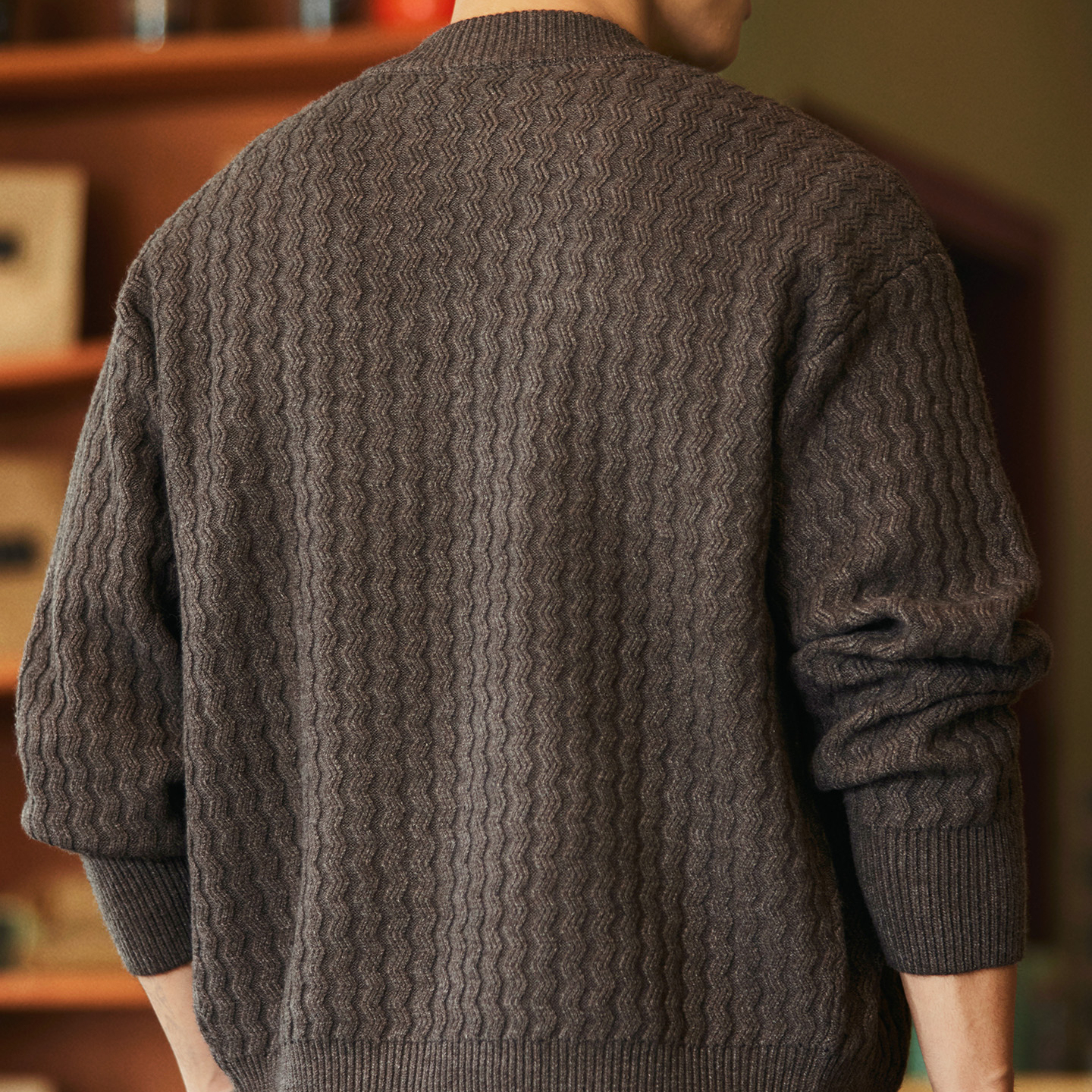 肌理感絞花開衫毛衣外套男2025秋冬新款休閒棒球領加厚保暖針織衫