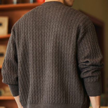 肌理感絞花開衫毛衣外套男2025秋冬新款休閒棒球領加厚保暖針織衫