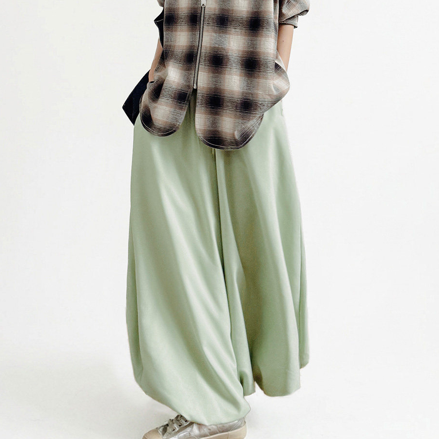 桃皮絨垂感糯米花苞燈籠裙褲闊腿寬鬆緊腰抽繩休閒長褲子女春