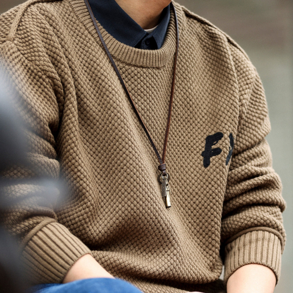 美式復古粗針線重磅毛衣男士圓領寬鬆慵懶風高級感針織衫冬-Retro's Wear