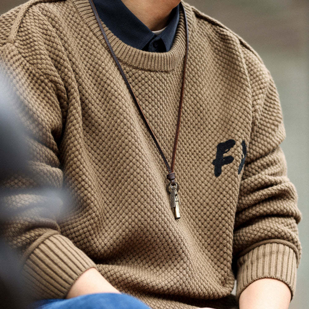 美式復古粗針線重磅毛衣男士圓領寬鬆慵懶風高級感針織衫冬-Retro's Wear