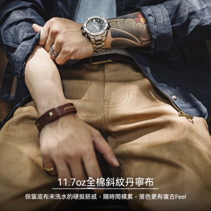 美式復古西部牛仔褲卡其棕色直筒黃石赤耳原牛休閒褲男秋
