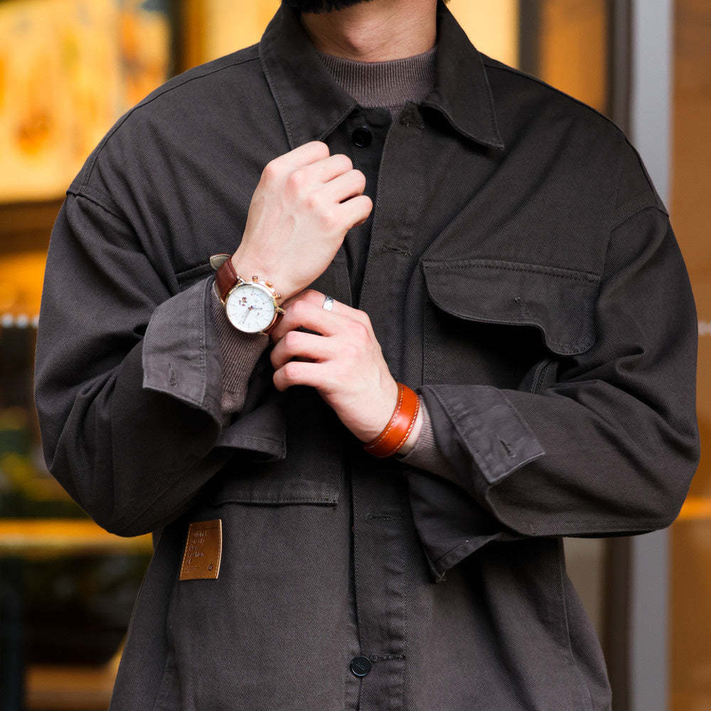 美式復古純棉工裝夾克男寬鬆四袋款重磅外搭硬漢伐木外套秋-Retro's Wear