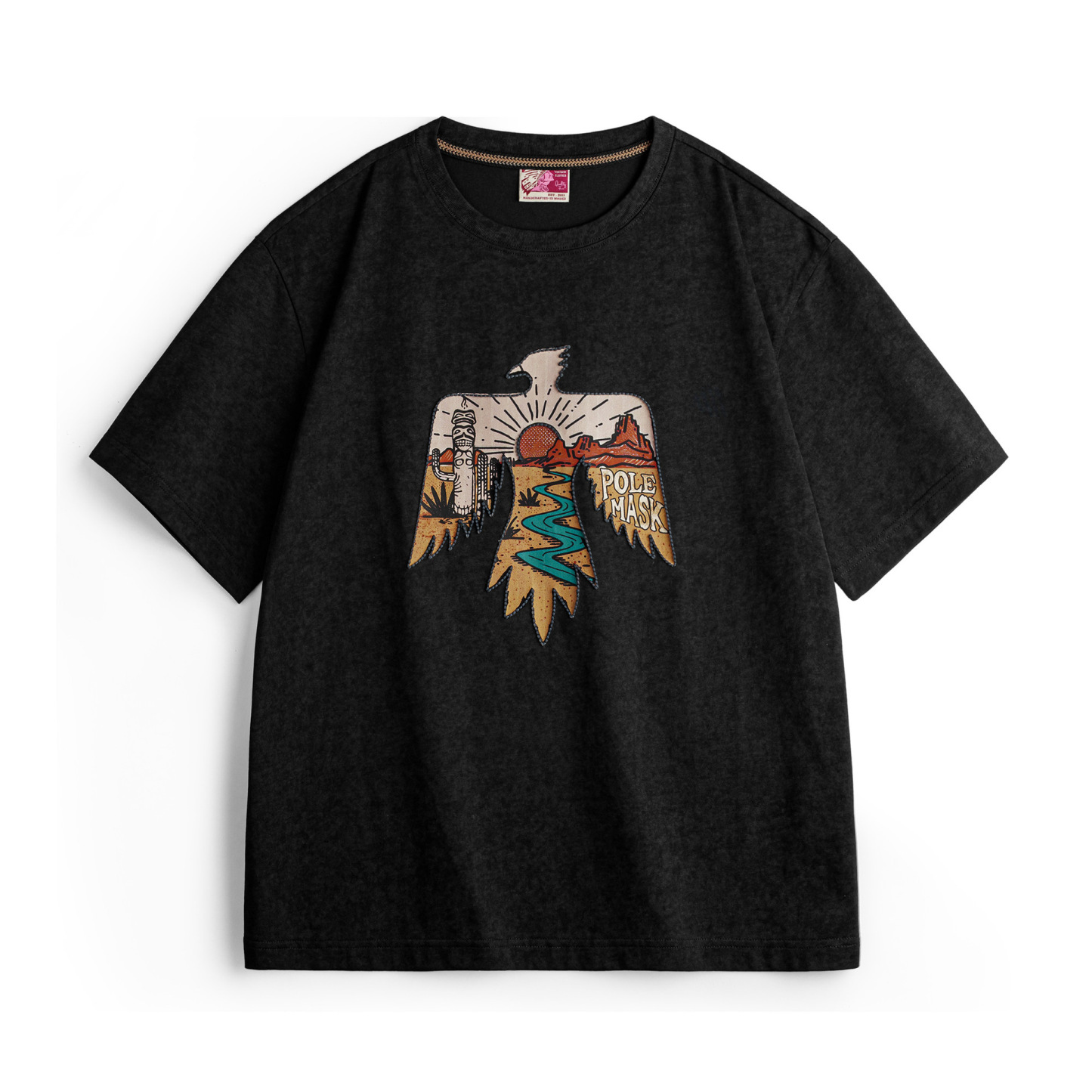 美式復古印第安雷鳥T恤棉重磅民族風刺繡印花短袖男夏季