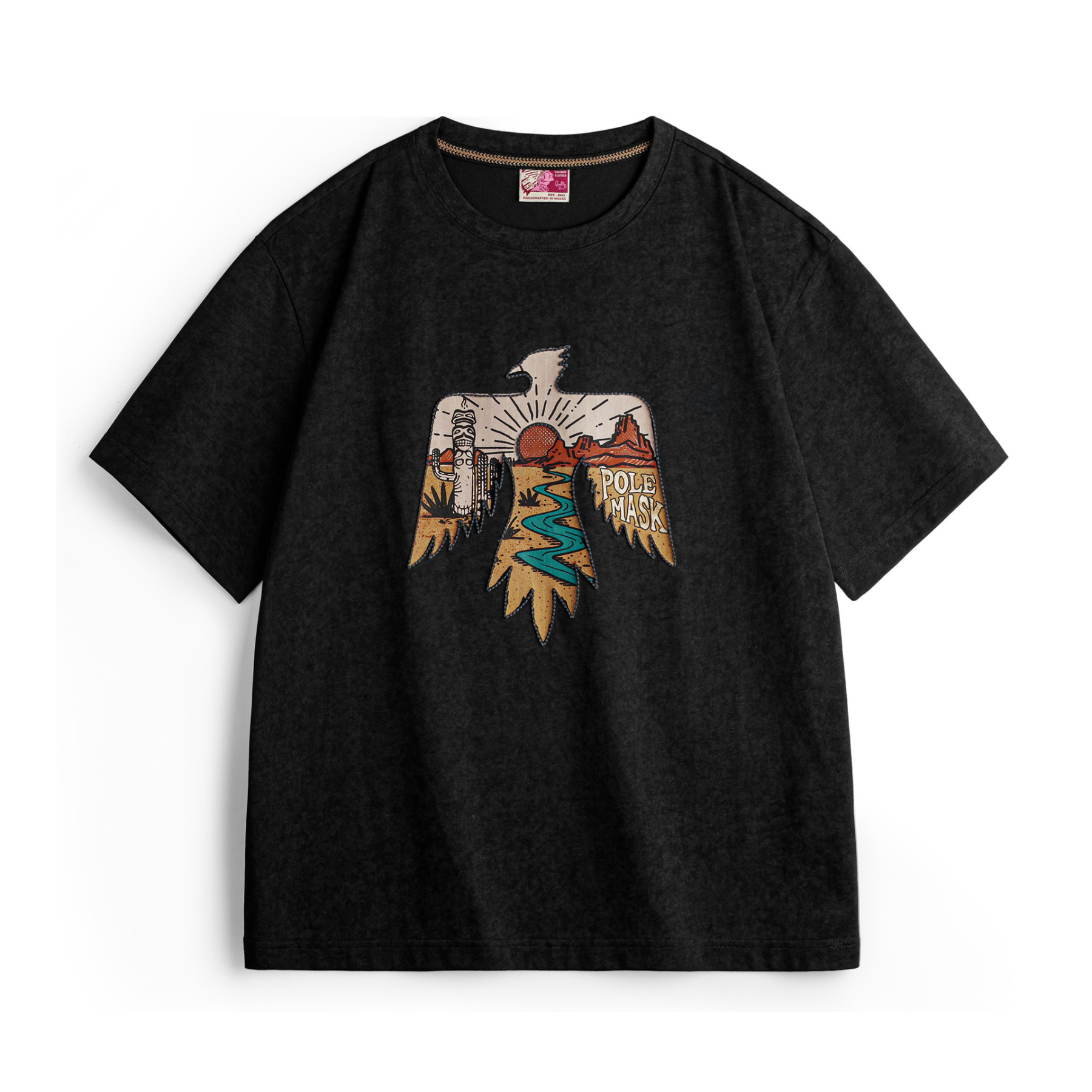 美式復古印第安雷鳥T恤棉重磅民族風刺繡印花短袖男夏季