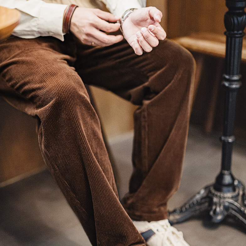 美式復古重磅燈芯絨休閒褲雙褶條絨垂感純棉直筒長褲男秋-Retro's Wear