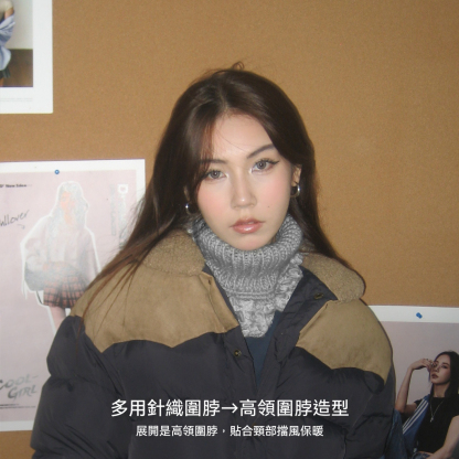 針織大頭圍毛線絨無頂護耳帽頭套保暖圍巾脖套護頸女秋冬