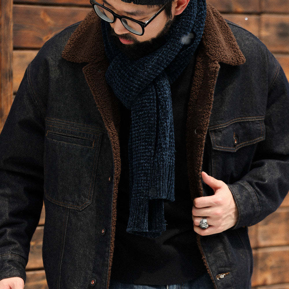 美式復古重磅羊羔絨外套男加絨加厚原色牛仔夾克棉衣冬