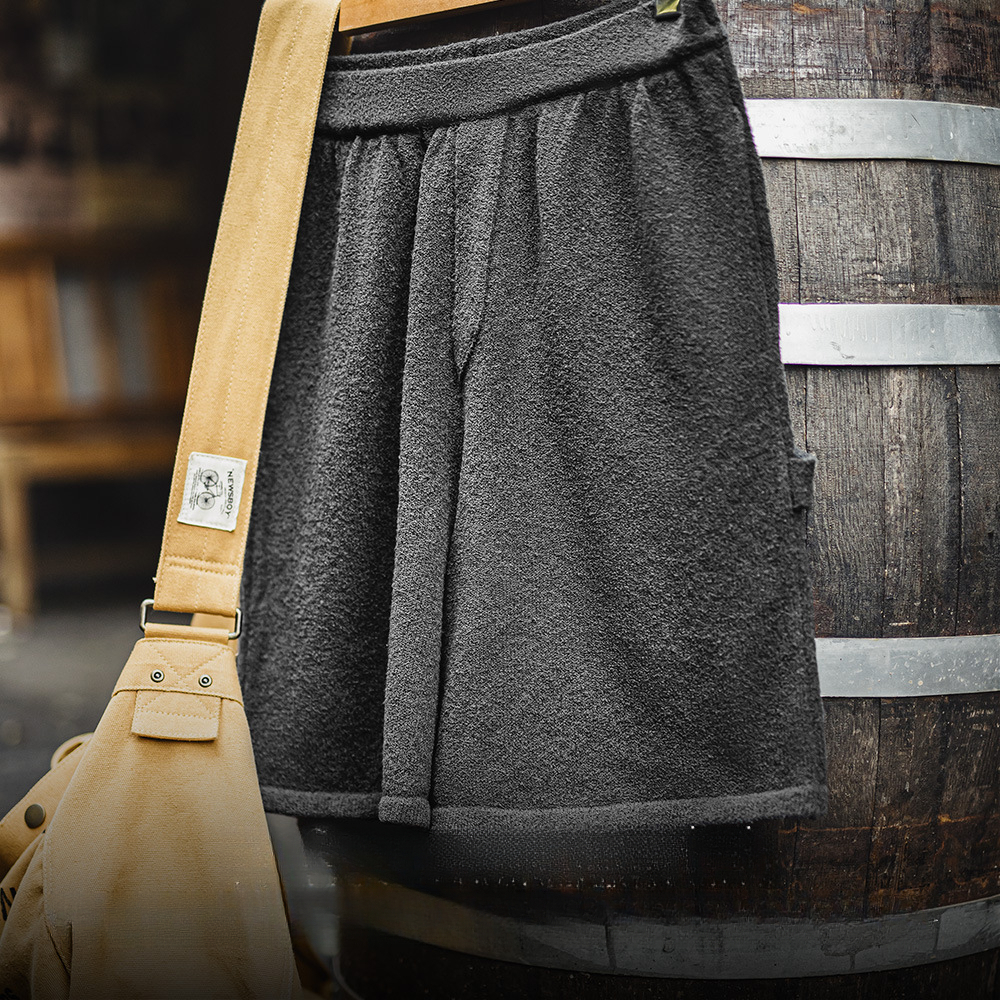 美式重磅灰黑色短褲寬鬆廓形直筒透氣鬆緊腰五分衛褲男夏