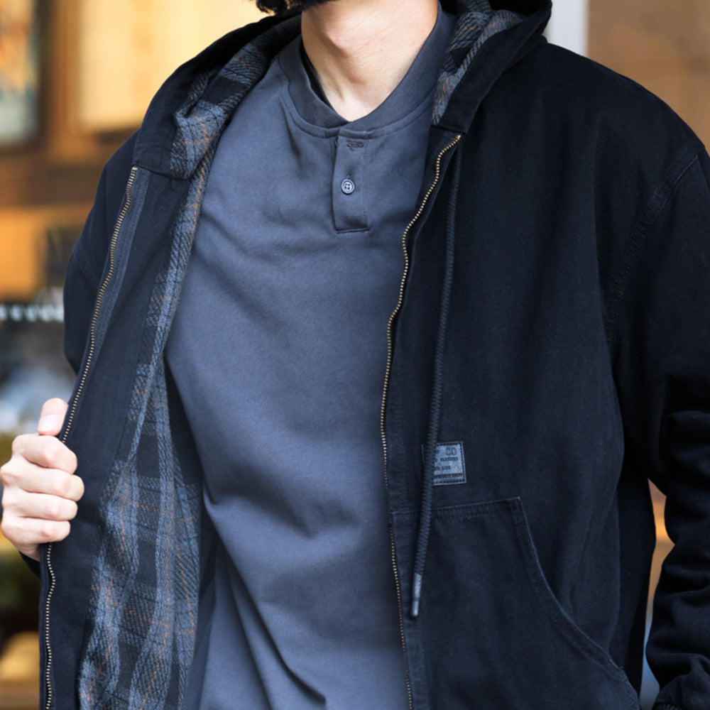 美式復古連帽開衫夾克外套男寬鬆vintage重磅拉鍊休閒衛衣秋-Retro's Wear