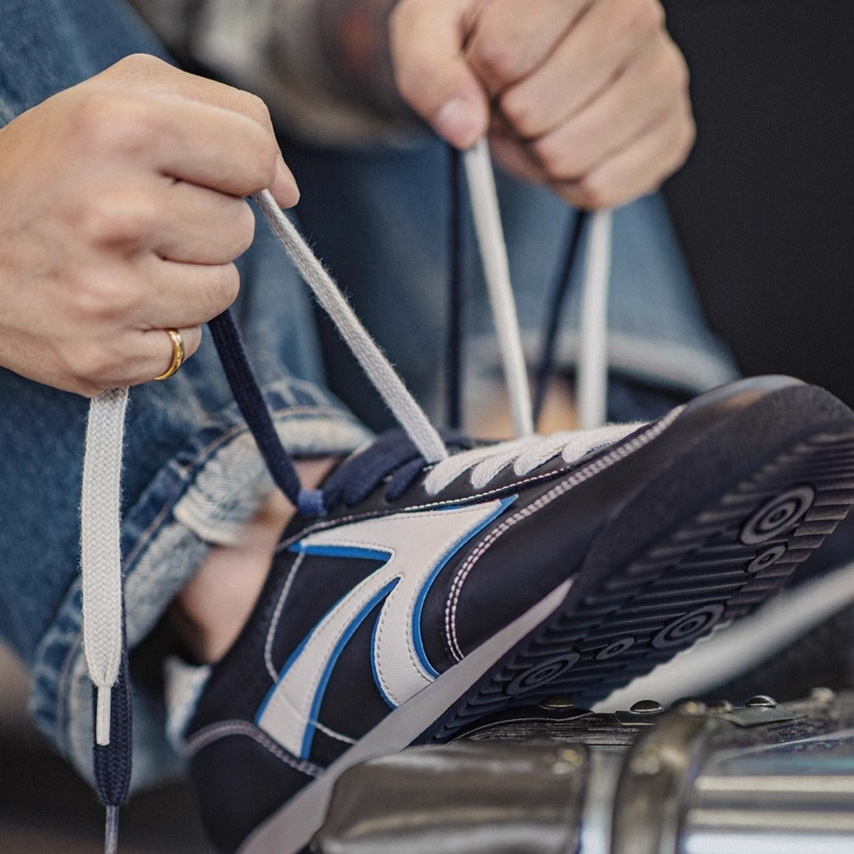 雙鞋帶藍色德訓鞋夏季男新款百搭軟底平底運動休閒復古阿甘鞋