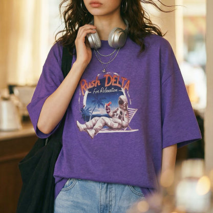 紫色復古花邊拼接寬鬆数位印花短袖t恤小眾設計感上衣女士夏