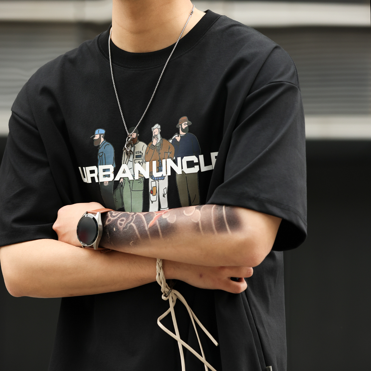 美式休閒趣味人物印花T恤男夏季街頭220g雙面棉短袖體恤