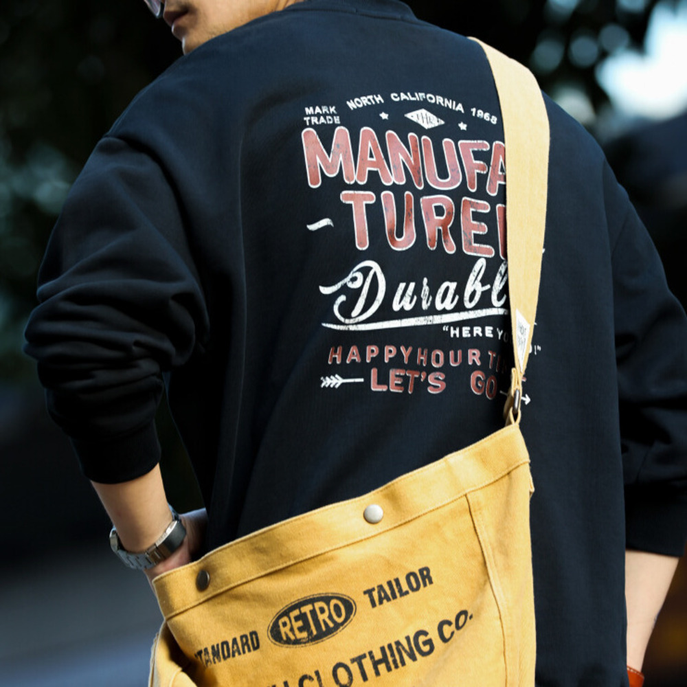 美式復古休閒480g重磅圓領衛衣男寬鬆vintage斑駁印花上衣秋-Retro's Wear