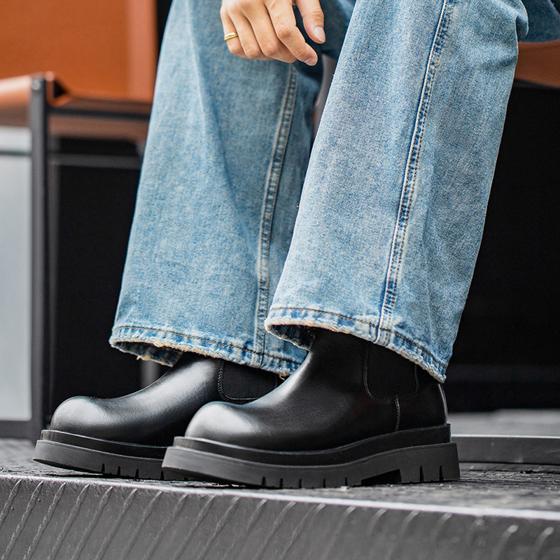 馬登男鞋 英倫風厚底馬丁靴中幫切爾西靴煙筒短靴復古靴子-Retro's Wear