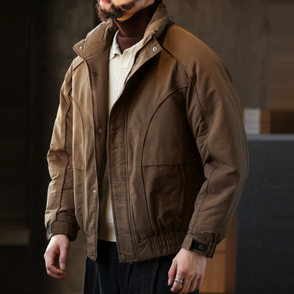 阿美哢嘰復古工裝羽絨夾克男戶外短款獵裝保暖羽絨外套