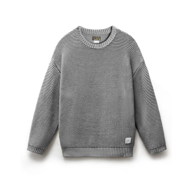 美式復古重磅肌理針織毛衣寬鬆落肩圓領套頭打底衫男秋冬-Retro's Wear