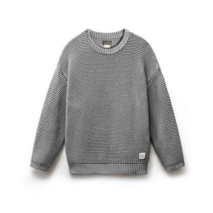 美式復古重磅肌理針織毛衣寬鬆落肩圓領套頭打底衫男秋冬-Retro's Wear