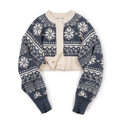 美式休閒提花針織衫圓領短款毛衣外套女秋冬-Retro's Wear