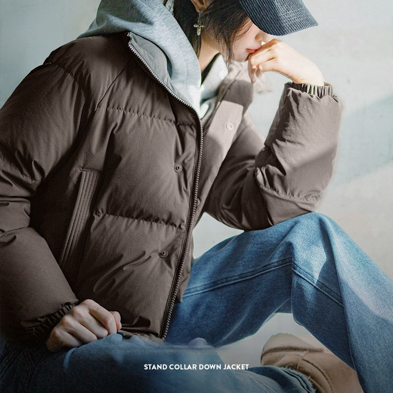 90白鴨絨羽絨服立領廓形小個子加厚保暖麵包服外套短款冬季女