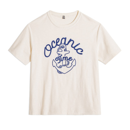 美式復古海軍刺繡T恤白色重磅竹節棉螺紋領口短袖女夏季上衣