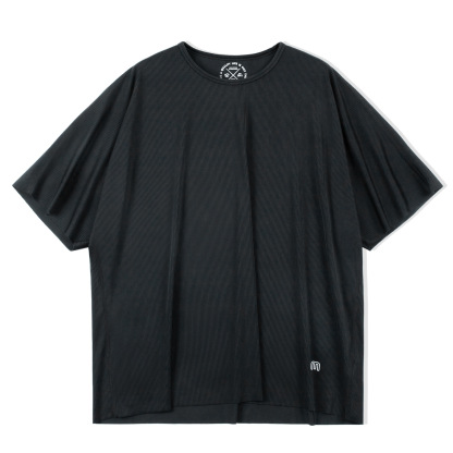 美式休閒二本針科技冰薄短袖豎紋坑條透氣寬鬆T恤男夏季-Retro's Wear