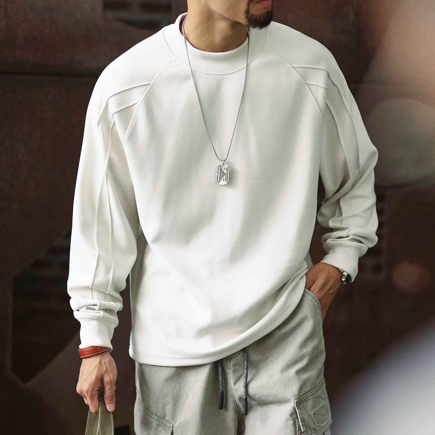 410g重磅科技保暖插肩長袖t恤男2025秋季新款寬鬆純色內搭打底衫