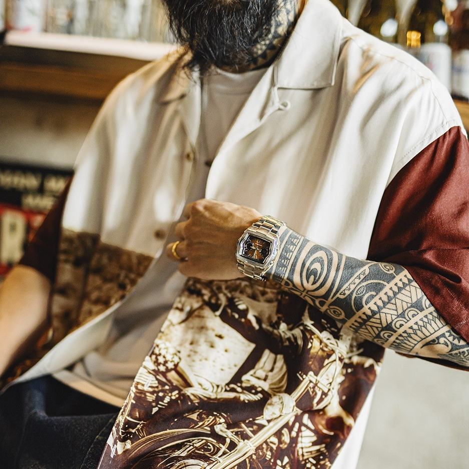 美式復古撞色古巴領襯衫垂感滿印花襯衣薄款短袖外套男夏