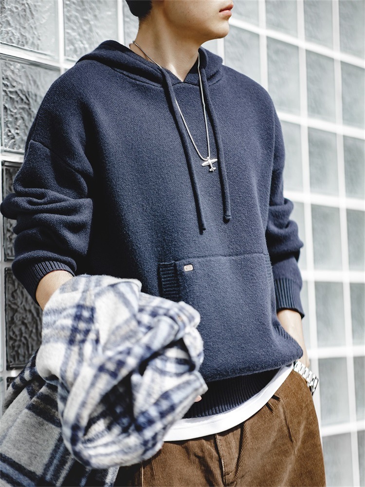 美式休閒重磅連帽針織衫衛衣cityboy套頭加厚外套男秋冬-Retro's Wear