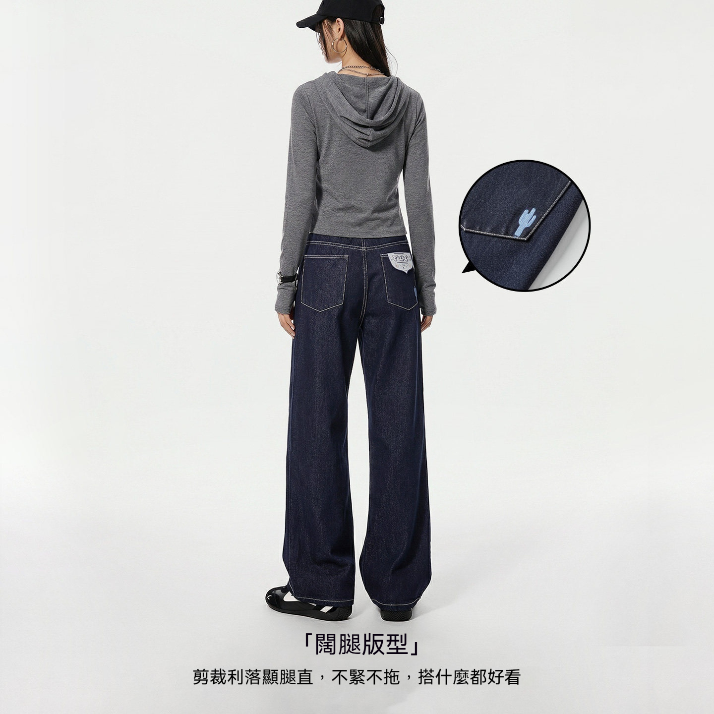 美式復古丹寧藍原色直筒闊腿水洗牛仔褲顯瘦休閒長褲子女士春