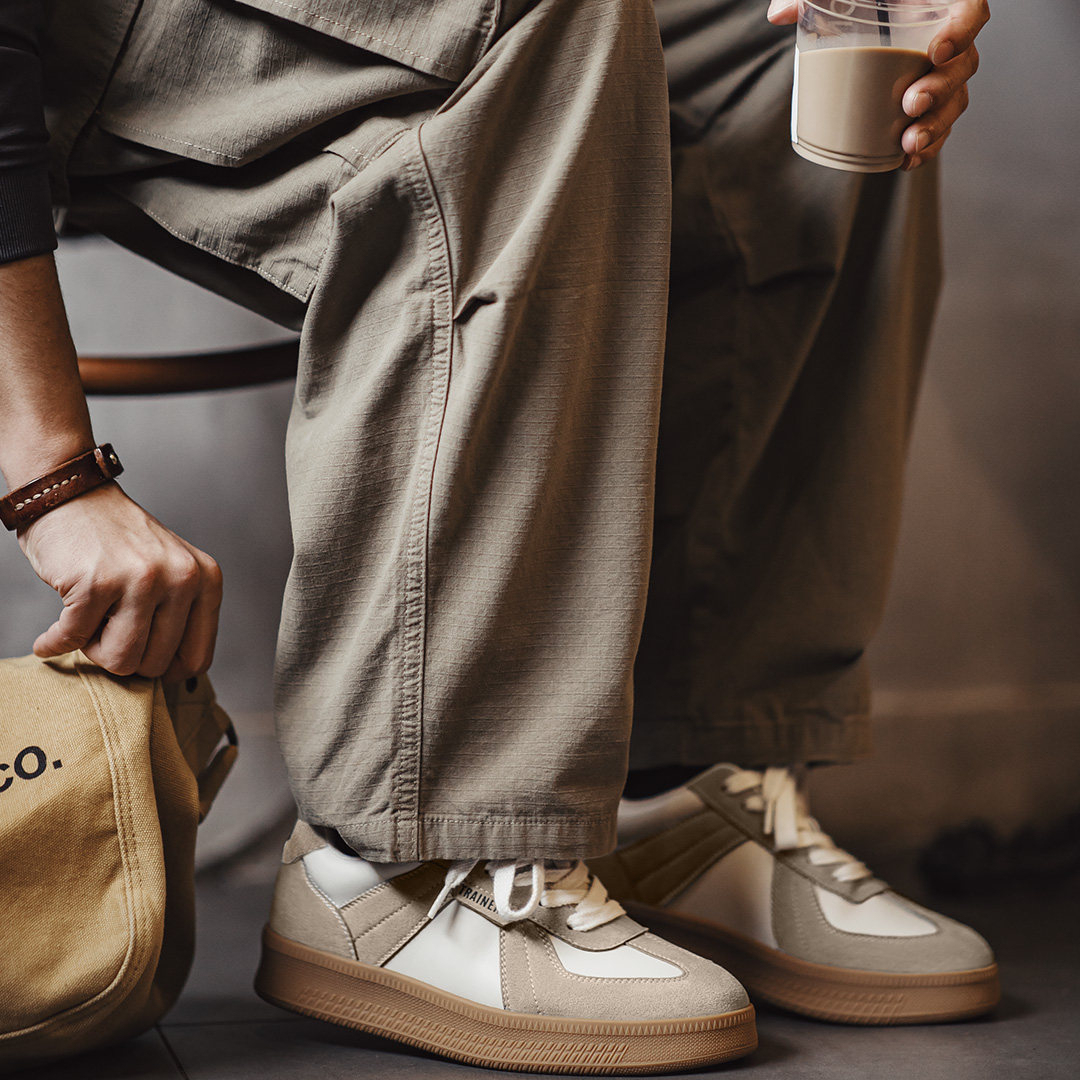 美式德訓板鞋經典復古咖色拼接厚底百搭增高鞋休閒阿甘鞋男款