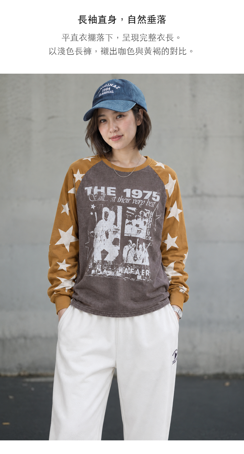 Star Contrast-Color Raglan Printed Long-Sleeve T-Shirt · 09-S06