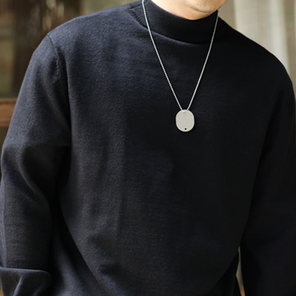 美式休閒半高領毛衣男保暖內搭阿美哢嘰長袖復古針織打底衫-Retro's Wear