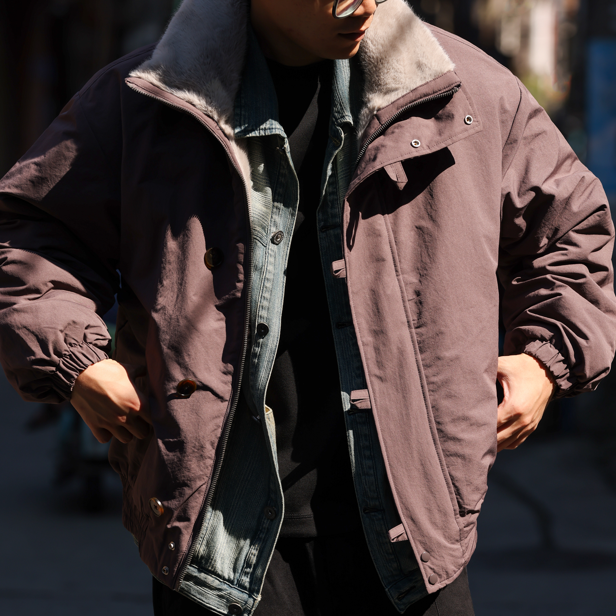 美式復古座山雕加厚棉服外套男高級毛領雙面穿保暖夾克