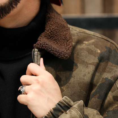 美式羊羔絨工裝帆布夾克男加絨加厚保暖復古迷彩外套冬